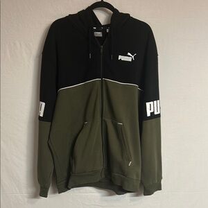 Puma Black and Green Zip Up Hooded Sweater Athletic Style Size XL